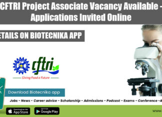 CFTRI Project Associate Post