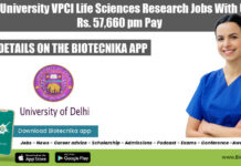 Delhi University VPCI Life Sciences Research Jobs With Up To Rs. 57,660 pm Pay Delhi University VPCI
