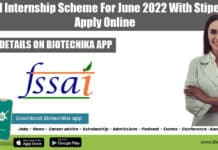 FSSAI Internship Scheme For June 2022 With Stipend, Apply Online FSSAI Internship 2022 June