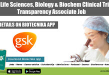 GSK Life Sciences, Biology & Biochem Clinical Trial Transparency Associate Job GSK Clinical Trial Jobs