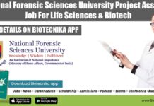 National Forensic Sciences University Project Assistant Job For Life Sciences & Biotech Govt NFSU Project Job