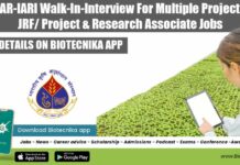 ICAR-IARI Walk-In-Interview For Multiple Projects – JRF/ Project & Research Associate Jobs IARI Project Vacancies Latest 2022