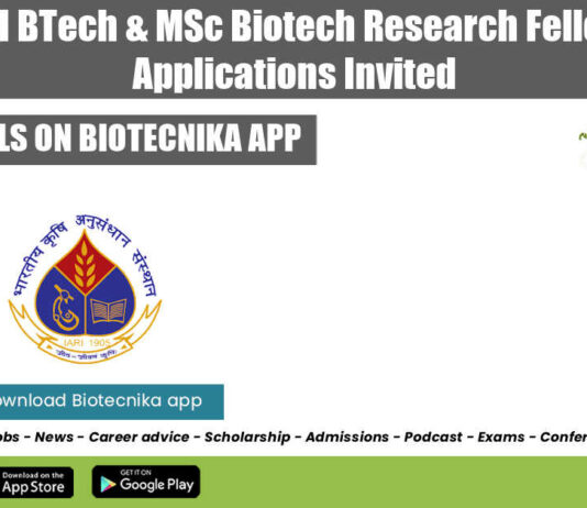 ICAR-IARI BTech Biotech Job