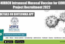 ICMR-NIRRCH Intranasal Mucosal Vaccine for COVID-19 Project Recruitment 2022 ICMR-NIRRCH SRF Opening Available