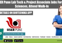 IISER Pune Lab Tech & Project Associate Jobs For Life Sciences, Attend Walk-In IISER Pune Lab Tech