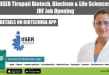 IISER Tirupati Biotech, Biochem & Life Sciences JRF Job Opening IISER Tirupati JRF Post