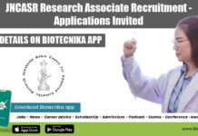 JNCASR Research Associate Recruitment – Applications Invited JNCASR Research Associate