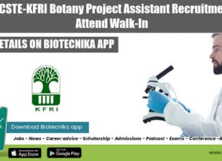 KSCSTE-KFRI Botany Project Assistant