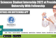 Life Sciences Student Internship 2022 at Presidency University With Fellowship Life Sciences Student Internship