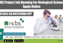 NCBS Project Job Opening For Biological Sciences, Apply Online NCBS Project Opening 2022