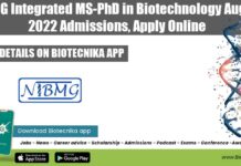 NIBMG Integrated MS-PhD in Biotechnology August 2022 Admissions, Apply Online NIBMG Integrated MS-PhD Biotechnology