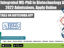NIBMG Integrated MS-PhD Biotechnology