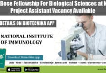 J C Bose Fellowship For Biological Sciences at NII – Project Assistant Vacancy Available NII Job For BSc