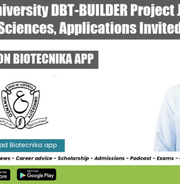 Osmania University DBT-BUILDER Project Jobs For Life Sciences, Applications Invited Osmania University Project Jobs