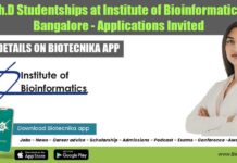 Ph.D Studentships at Institute of Bioinformatics, Bangalore – Applications Invited PhD Studentships