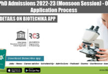 RCB PhD Admissions 2022-23 (Monsoon Session) – Online Application Process RCB PhD Admissions 2022-23