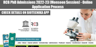RCB PhD Admissions 2022-23