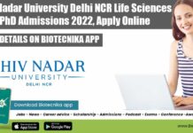 Shiv Nadar University Delhi NCR Life Sciences PhD Admissions 2022, Apply Online Shiv Nadar University PhD