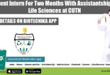 Student Intern For Two Months With Assistantship For Life Sciences at CUTN Student Intern Life Sciences