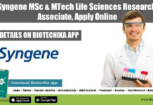 Syngene MSc & MTech Life Sciences Research Associate, Apply Online Syngene Jobs Latest
