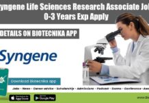 Syngene Life Sciences Research Associate Job – 0-3 Years Exp Apply Syngene Life Sciences Research