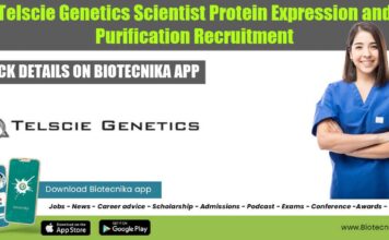 Telscie Genetics Scientist Protein Expression and Purification Recruitment Telscie Genetics Scientist