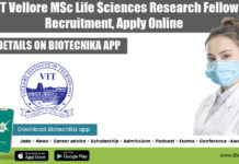 VIT Vellore MSc Life Sciences Research Fellow Recruitment, Apply Online VIT Vellore Jobs 2022