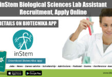 inStem Biological Sciences Lab Assistant Recruitment, Apply Online inStem Biological Sciences Lab