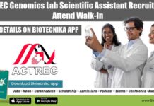 ACTREC Genomics Lab Scientific Assistant Recruitment, Attend Walk-In ACTREC Genomics Job Opening