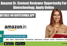 Amazon Sr. Content Reviewer Opportunity For Biotechnology, Apply Online Amazon Jobs For Biotechnology