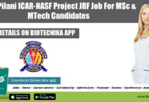 BITS Pilani ICAR-NASF Project JRF Job For MSc & MTech Candidates BITS Pilani 2022 JRF