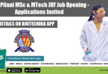 BITS Pilani MSc & MTech JRF Job Opening – Applications Invited BITS Pilani Vacancy 2022