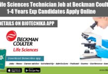 MSc Life Sciences Technician Job at Beckman Coulter – 1-4 Years Exp Candidates Apply Online Beckman Coulter Job Opening