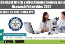 DRDO-DEBEL BTech & MTech Biotechnology Junior Research Fellowships 2022 DRDO-DEBEL Jobs 2022