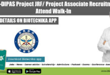 DRDO-DIPAS Project JRF/ Project Associate Recruitment, Attend Walk-In DRDO-DIPAS Project Associate