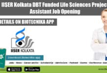 IISER Kolkata DBT Funded Life Sciences Project Assistant Job Opening IISER-K Project Job 2022