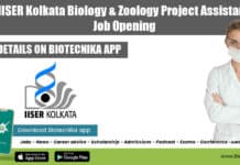 IISER Kolkata Biology & Zoology Project Assistant Job Opening IISER Kolkata 2022 Project
