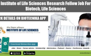 Institute of Life Sciences Research Fellow Job For Biotech, Life Sciences ILS JRF Post 2022