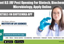 Govt ILS JRF Post Opening For Biotech, Biochem & Microbiology, Apply Online ILS SRF Job 2022