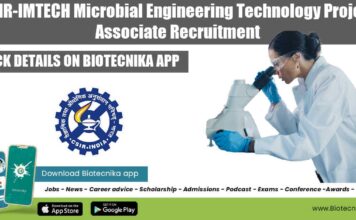 CSIR-IMTECH Microbial Engineering Technology Project Associate Recruitment IMTECH 2022 Job Opening