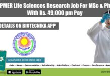 JIPMER Life Sciences Research Job For MSc & PhD With Rs. 49,000 pm Pay JIPMER Jobs Life Sciences