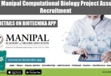 MAHE Manipal Computational Biology Project Associate Recruitment MAHE Computational Biology Job
