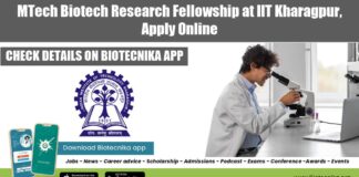 MTech Biotech Research Fellowship