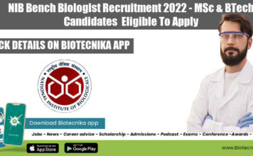 NIB Bench Biologist Vacancy