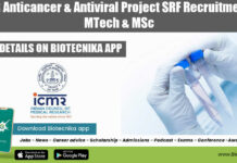 NICPR Anticancer & Antiviral Project SRF Recruitment For MTech & MSc NICPR Project Recruitment