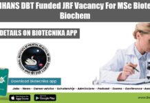 NIMHANS DBT Funded JRF Vacancy For MSc Biotech, Biochem NIMHANS Vacancy Announcements