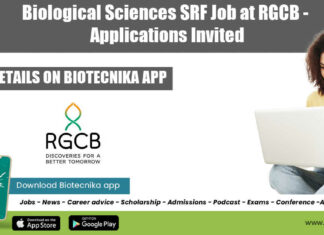 RGCB Biological Sciences SRF
