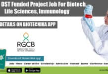 RGCB DST Funded Project Job For Biotech, Life Sciences, Immunology RGCB Project Job 2022
