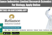 Reliance Industries Limited Research Scientist Job For Biology, Apply Online Reliance India Jobs 2022