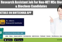SJRI Research Assistant Job For Non-NET MSc Biotech & Biochem Candidates SJRI Research Assistant Job